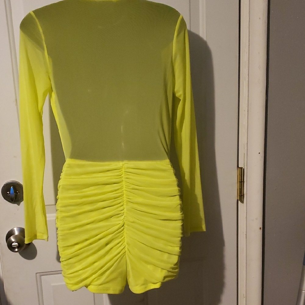 Chic Neon Yellow Ruched ROMPER - Picture 2 of 6